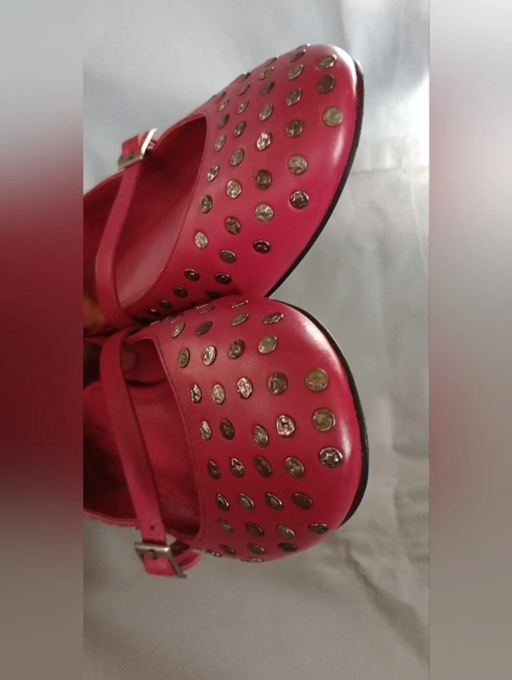 Free People Twiggy Red Leather Studded Mary Jane Ballet Flats Sz 11